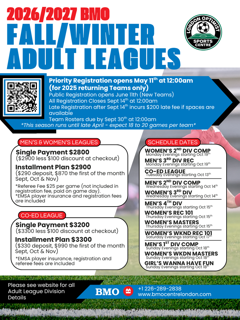 2026–2027 Fall/Winter Adult League flyer